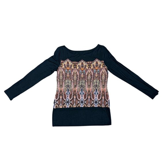 Cache Womens Top Blouse Size M Black Brown Blue Gold stones Chains Fairy Boho - Picture 3 of 8